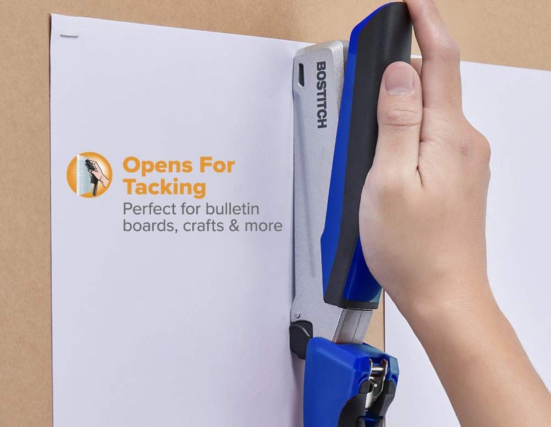 بوستيتش أوفيس دباسة مكتبية فاخرة تعمل بنابض من Bostitch Office InPower، سعة 28 ورقة، استخدام بإصبع واحد، بدون جهد، أزرق/فضي - Image 5